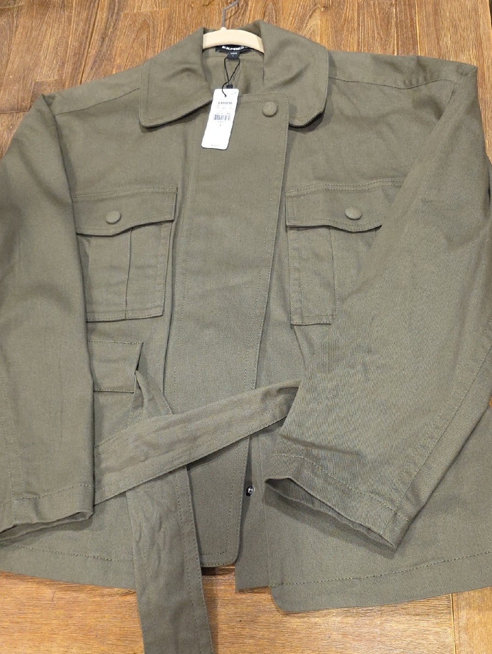 Express Olive Green Military Field oversized Jacket with Belt